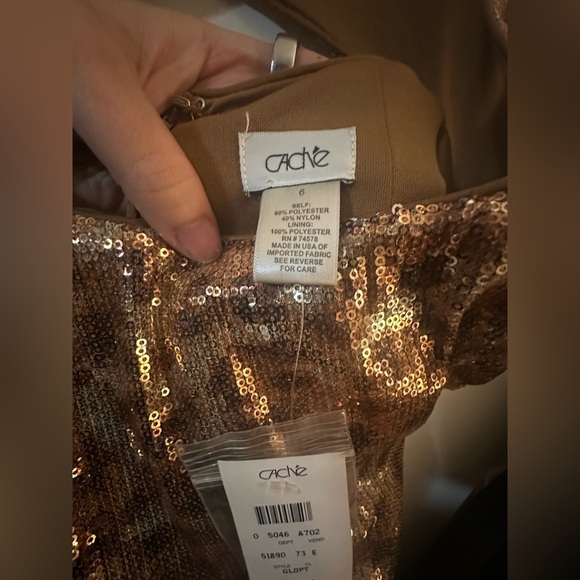 NWT Vintage Gold Sequin Animal Print Cheetah Caché Minidress Open Back - Picture 8 of 10